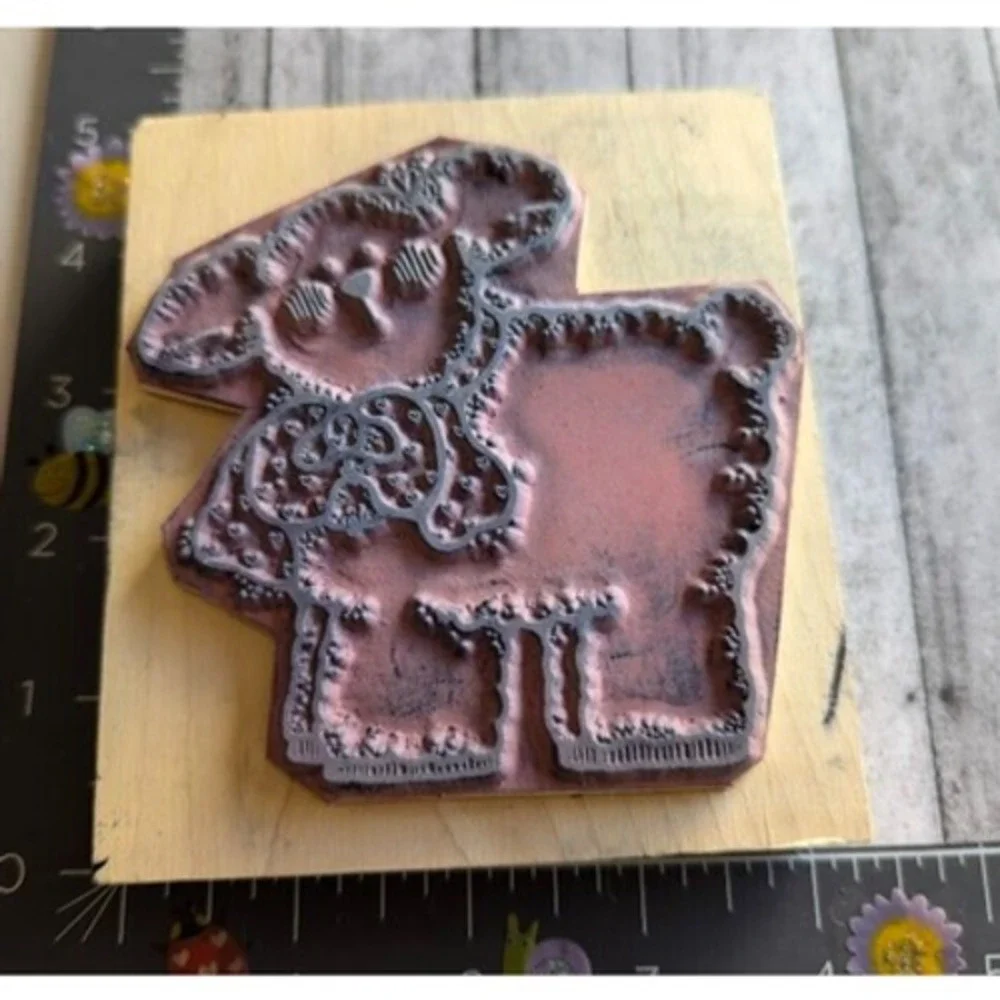 Dots Lenny Lamb Stitch Large Rubber Stamp Wood #B5